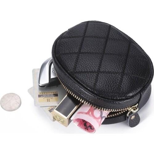 Genuine Mini Womens leather wallet Cowhide Zipper Women coin purse 2021 New Plaid Coin wallet women High quality Small purse