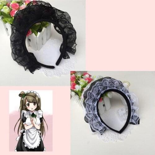 Women Ruffles Lace Hair Hoop with Mesh Headband Multilayer Lace Lolita Cosplay Props Maid Anime Headdress Accessories