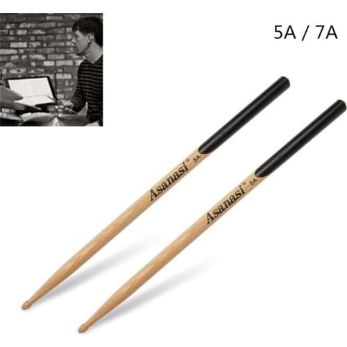 1 Pair Durable Walnut Wood Drum Sticks 5A 7A Music Band Jazz Drumsticks with Black Handle