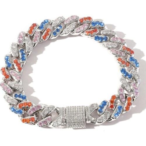 12mm Hip Hop Miami Cuban Bracelet Pave 4 Colors Zircon Iced Out MenS Bracelet For Women Party Jewelry