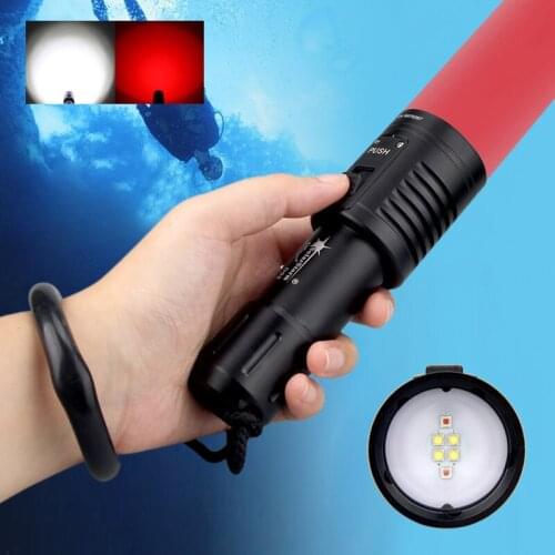 White+Red LED rechargeable Diving Flashlight Torch Waterproof Underwater 100M Video Camera Photography Lamp+Battery+Charger