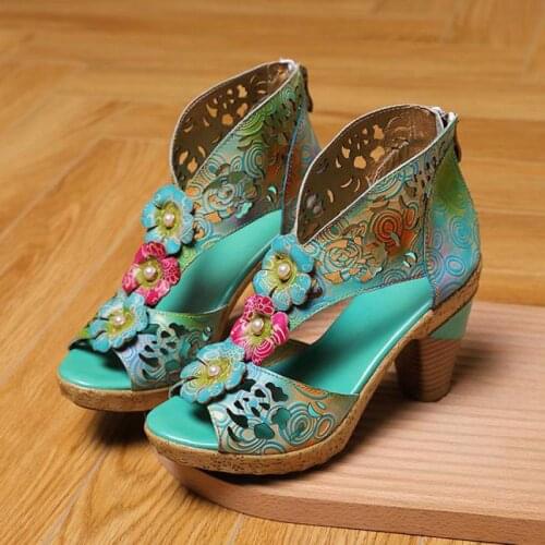 Retro Women Shoes Platform Sandals Genuine Leather Mixed Colors Sandalias De Mujer 2021 New Handmade Flower Sewing Lady Sandals