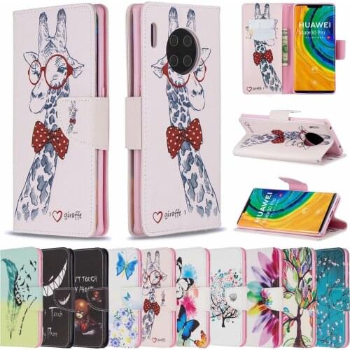 100pcs/lot Printed Patterns Flip Phone Case For Huawei Mate 20 30 Lite P30 P20 Pro P Smart 2020 Wallet Case +Stand Holder