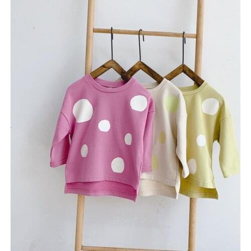 Childrens Long Sleeve 2019 New Girls Cute Polka Dot T-Shirt Girl Cotton Round Neck Summer T-shirt Casual Childrens Top