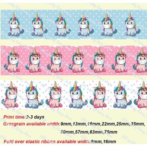 Unicorn party printed Grosgrain Ribbon decoratie lint blue ribbon ribbons for crafts pink ribbon 50 yards