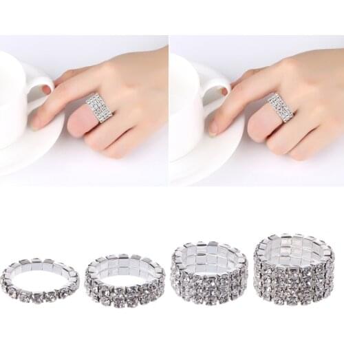 Elastic Stretch Crystal Inlaid Unique Engagement Wedding Promise Friendship Ring