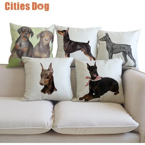 Animal Dog Decorative Cushion Pillows cojines linen Doberman Pinscher 45cm throw Car sofa Pillow Cushions