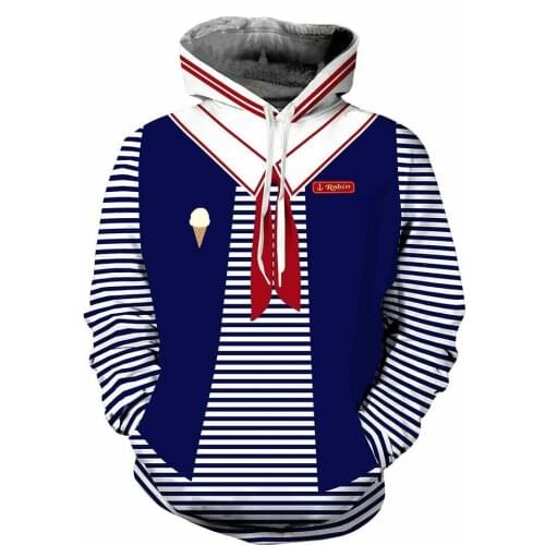 Movie Stranger Things Season 3 Scoops Ahoy Robin Cosplay 3D Print Jacket Unisex Hooded Coat Costume Pullover Hoodie Sweatshirt