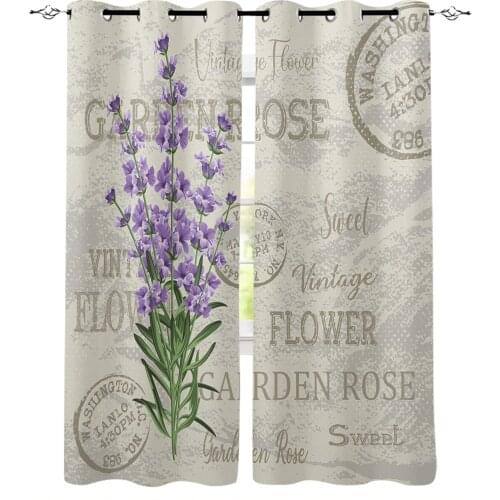 Purple Flowers Lavender Vintage Postcard Window Curtains for Living Room Bedroom Modern Curtains Home Decoration Kid Room Drapes