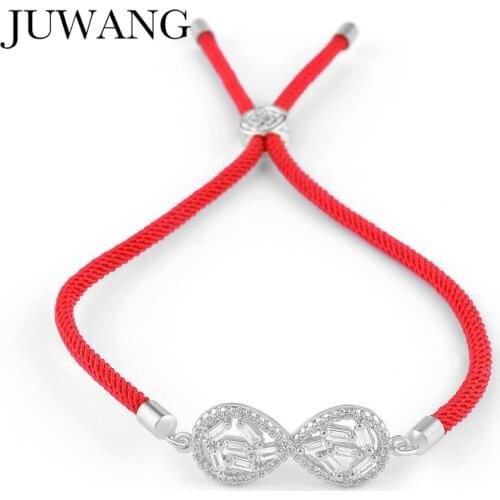 JUWANG 15 Colors Red Rope bow shape Bracelet Cubic Zircon Charm Friendship Bracelets for Women Wedding Party Jewelry Gift