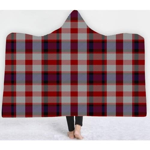 2 Sizes Fashionable Simple Check Cashmere Hooded Shawl Blanket Thickened Comfortable Warm Home Bedroom Sofa Nap Hooded Blanket