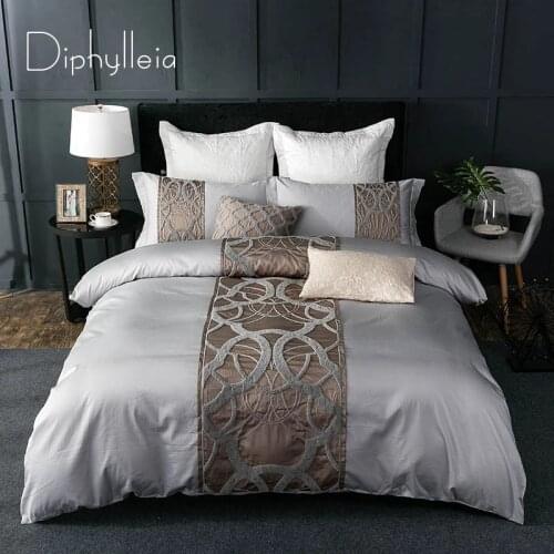 Diphylleia Grey Luxury Egyptian Cotton Bedding Set 4/7Pcs American Queen King Bed Sheet Embroidered Duvet Cover With Pillowcases