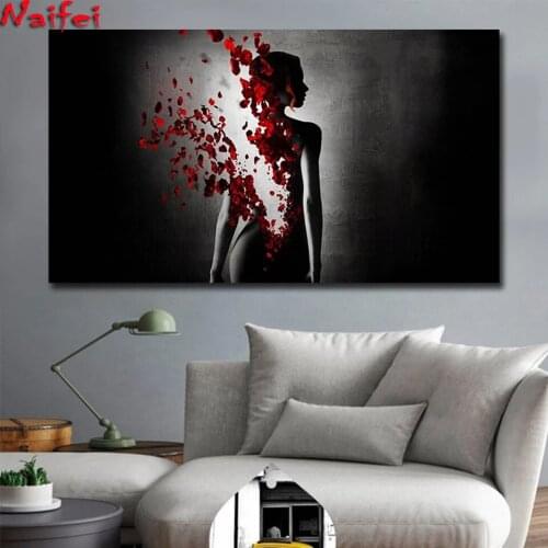 Red Butterfly Nude Woman Diamond Painting Full Square/Round Black And White Abstract Cuadros Wall Art Picture for Living Room