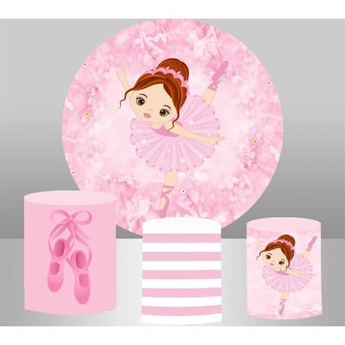 Round Circle Panel Backdrop Pink Girl Ballet Themed Birthday Party Decor Dessert Table Elastic fabric 3 cylinder plinths cover
