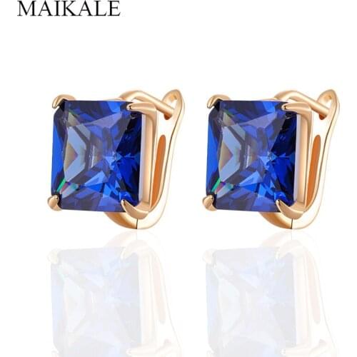MAIKALE ElegantClassic Square MultiColor Cubic Zirconia Stud Earrings for Women Jewelry Wedding Party Gifts High Quality