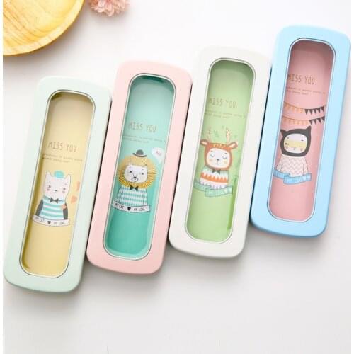 Metal Mini Pencil Box School Simple Cartoon Pure Color Kawaii Pencil Bag Office Student Supplies Cute Pencil Case Pencilcase