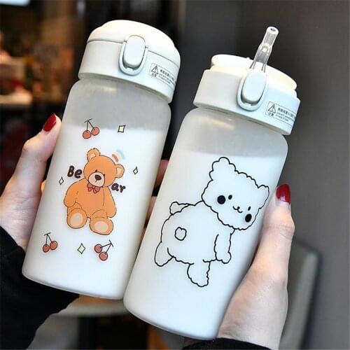 450ml Cute Glass Water Drinking Bottles For Girls High Quality Creative Frosted Water Bottle School Travel Mug Coffee Tea Cup
