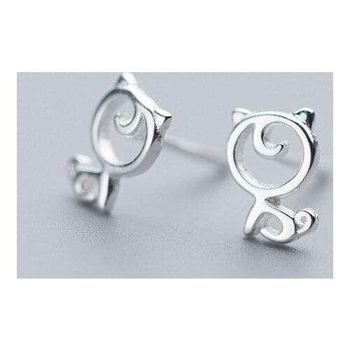 MloveAcc Hot Sale Authentic 925 Sterling Silver Hollow Cute Cat Small Stud Earrings for Women Fashion Sterling Silver Jewelry