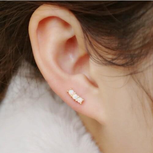 Fashion 925 Sterling Silver stacked white opals mini stud earring for women gold color delicate jewelry for wedding party gift