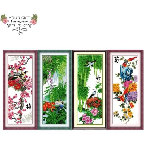 Joy Sunday H072(1)(2)(3)(4) Free Shipping Home Decor Seasonal Views Plum Flower Orchid Bamboo Chrysanthemum Cross Stitch kits