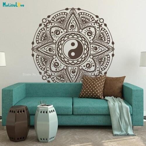 Yin Yang Mandala Flower Wall Sticker Home Decoration Indian Pattern Vinyl Yoga Living Room Vinyl Decals Removable YT3930