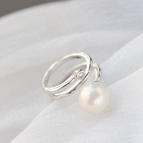 Natural freshwater Baroque pearl ring retro style 925 Sterling Silver Fashion Women Opening Adjustable Rings Dating Party Must