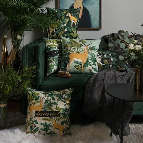 DUNXDECO Cushion Cover Decorative Pillow Case Vintage Jungle Animal Classical Artistic American Style Home Sofa Chair Coussin