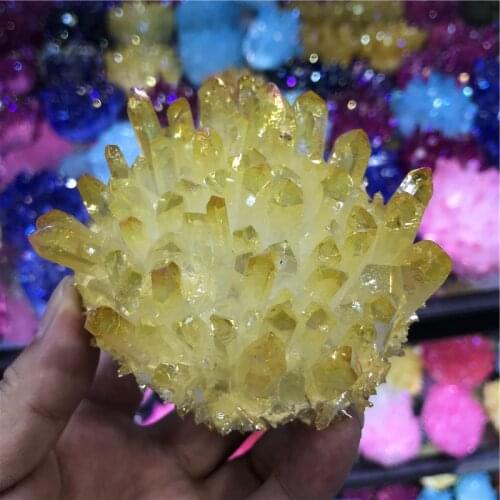 350-400g Rare beautiful yellow flame-ring quartz crystal cluster specimen for wedding decoration aquarium