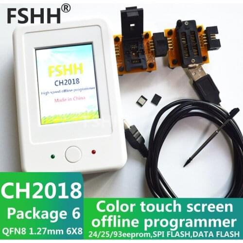 CH2018 Color screen offline programmer SPI programmer 24/25/93EEPROM DATA SPI FLASH with 6*8mm QFN8 DFN8 MLF8 WSONsocket adapter