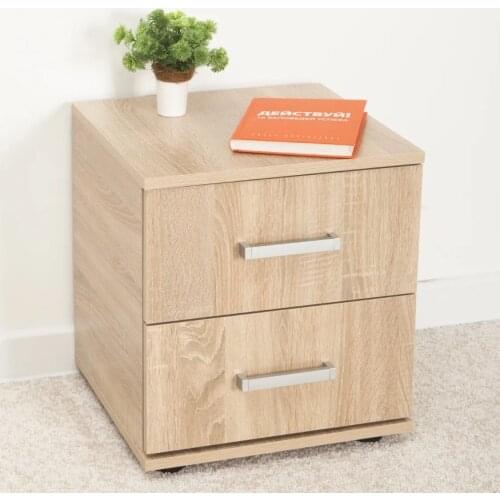 Accent Bedside Table with 2 Drawers for Living Room Couch End Side Table Bedroom Nightstand 40x39x44.5cm Natural Color