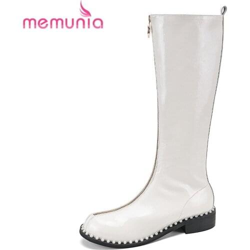 MEMUNIA 2022 Genuine Leather Shoes Zipper Square Heels Knee High Boots Fashion Leisure Ladies Boots Winter Top Quality Hand Made
