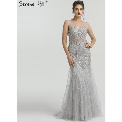 Grey Sexy Fashion Luxury Mermaid High-end Evening Dresses 2020 Diamond Sequined Sleeveless Evening Gowns Serene Hill BLA6587