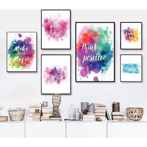 English Motto Inspirational Incentive Poster Watercolor Modern Minimalist Slogan Office Decorative Painting wall art canvas