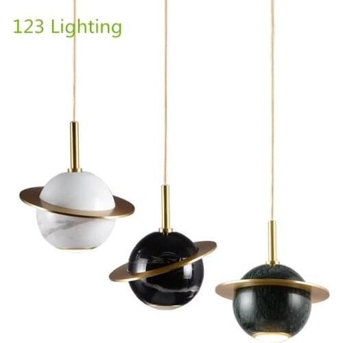 Natural Marble LED Pendant lights Golden Metal Warm light Restaurant Bedroom Pendant lamp Nordic Home Hanglamp Fixture Loft Deco
