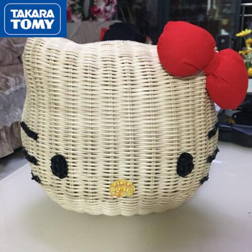 TAKARA TOMY Fashion Lady Rattan Weave Cute Hello Kitty Small Messenger Bag Brown Straw Bag Childrens Woven Bag
