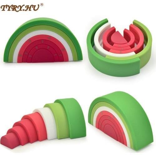 TYRY.HU 7pcs/set Baby Toys Sensory Silicone Educational Building Blocks Watermelon Shape 3D Silicone Babies Rubber Teether Toys