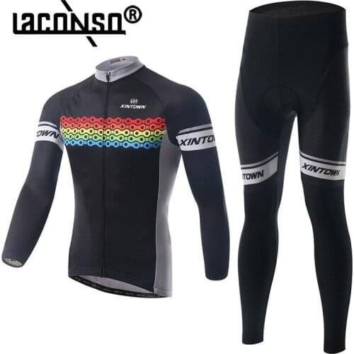 LACONSO Cycling Clothing Bicycle Jersey Mens Long Sleeve Suit Wear Spring And Autumn Moisture-Wicking Quick-Drying Pants Set