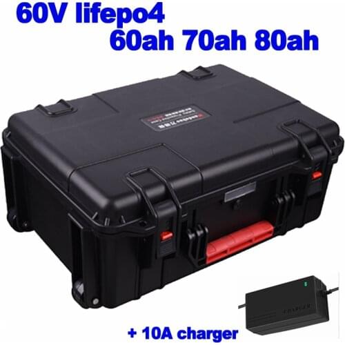 Waterproof 60V 60ah 70ah 80ah lifepo4 lithium iron battery pack thrust AGV sightseeing car tricycle golf cart ups + 10A charger