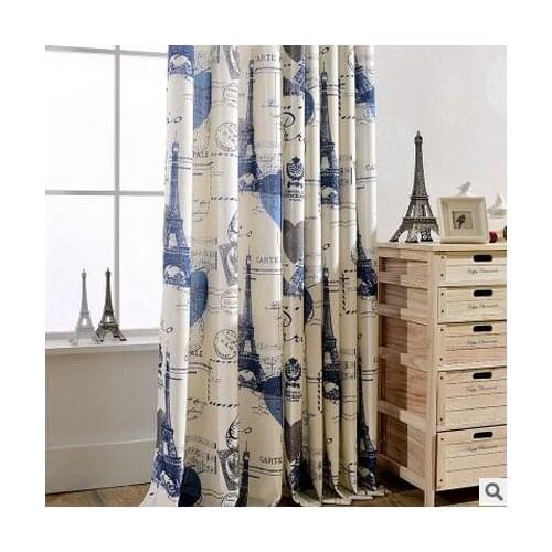 Cotton Linen Iron tower Mediterranean Luxury Window Curtains for LivingRoom Kitchen Black Curtain Flat Window Treatments Grommet