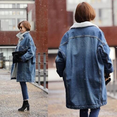 2021 New Style High quality European Ladies clothing Autumn winter Denim jacket women long coat Plus size loose Female jean Coat