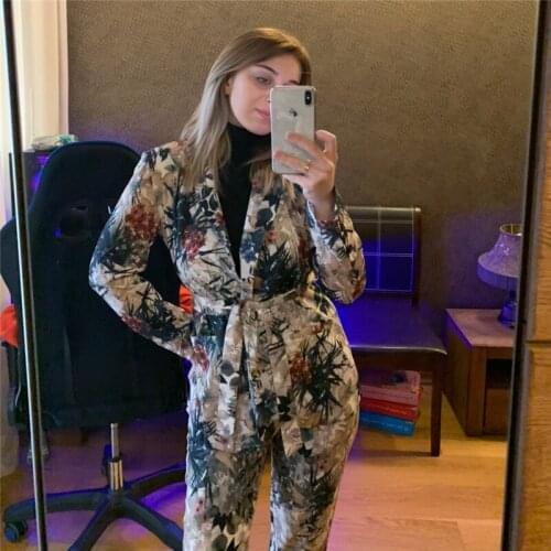 Ink Wash Print Outfits Women Loose Casual V-Neck Long Sleeve With Sashes Cardigan Jacket Coat Long Pants Two Piece Set Female