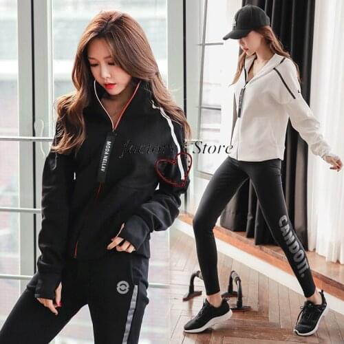 Womens Running Two Piece Suit New Korean Version of The Autumn and Winter Fashion Breathable Quick-Drying Gym Clothes