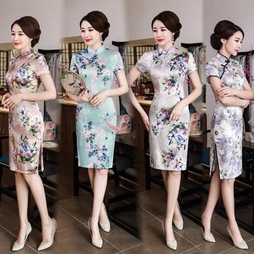 Spring Summer Women Qipao Dress New Fashion Cheongsam Big Size Retro Short Sleeve Costume Party Traditional Chinese Dress M-4XL
