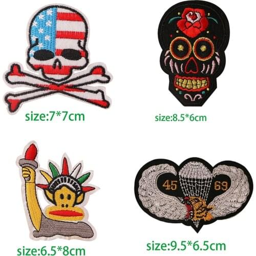1 PCS Red and Blue Design SKULL Badges Clothes Patches Embroidered Stickers Iron on for Jacket Jeans Decoration DIY Applique