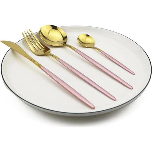 1Pcs Pink Gold Knife Fork Spoon Dinner Knife Set Kitchen Cutlery 18/10 Stainless Steel Dinnerware Set Home Party Tableware Set
