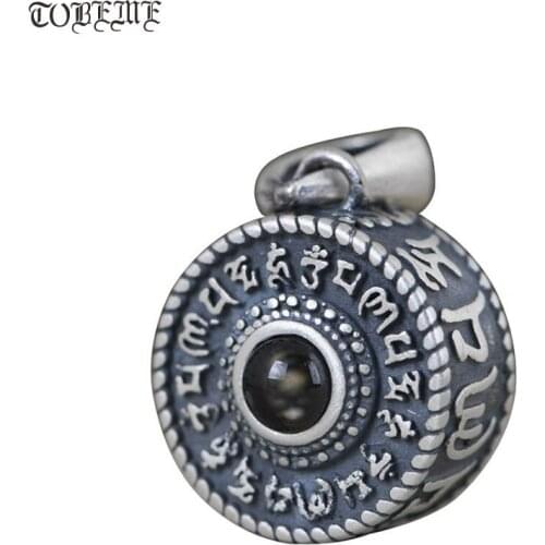 100% 925 Silver Tibetan Six Words Pendant vintage silver Buddhist OM Mani Padme Hum Pendant Tibetan Good Luck Amulet