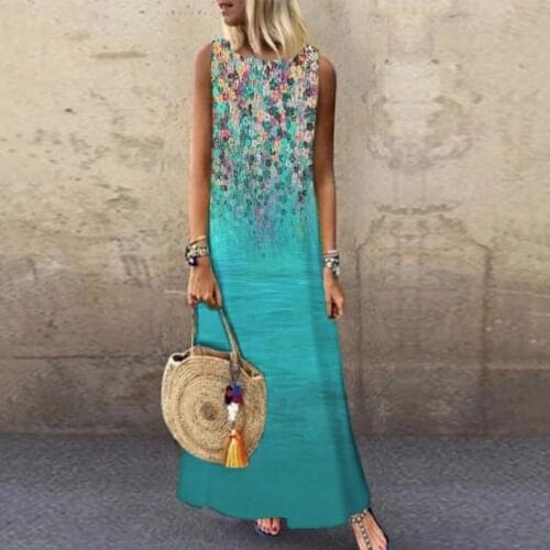 2021 fashion Casual beach dress Women Boho Dress plus size Summer O-Neck Sleeveless Sling Printed Casual Loose Long Dress