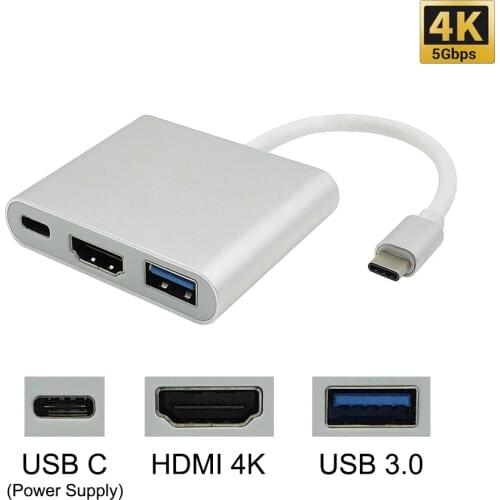 3 in 1 Type C To 4K HDMI USB 3.0 Charging Adapter Converter with USB-C 3.1 Hub for Mac OS/Chrome OS/Windows 10 mobile/Samsung S8
