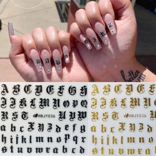 Nail Art 3D Decal Stickers Alphabet Letters White Black Gold Acrylic Nails Tool