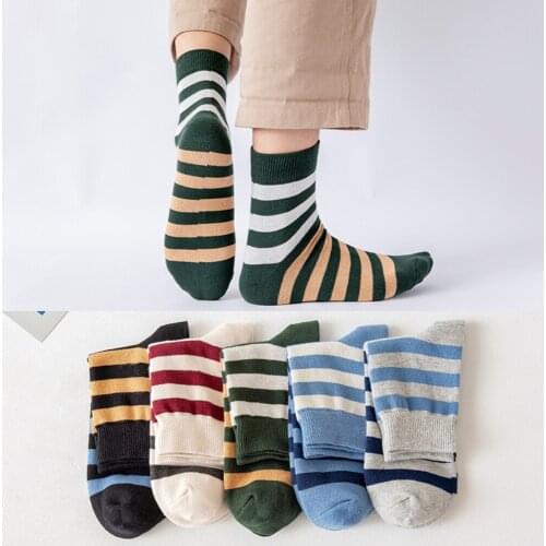 5 Pairs/Lot New Style Mens Socks Fashion Striped Male Casual Cotton Socks High Quality Mid Stockings Multi-Colors Daily Socks